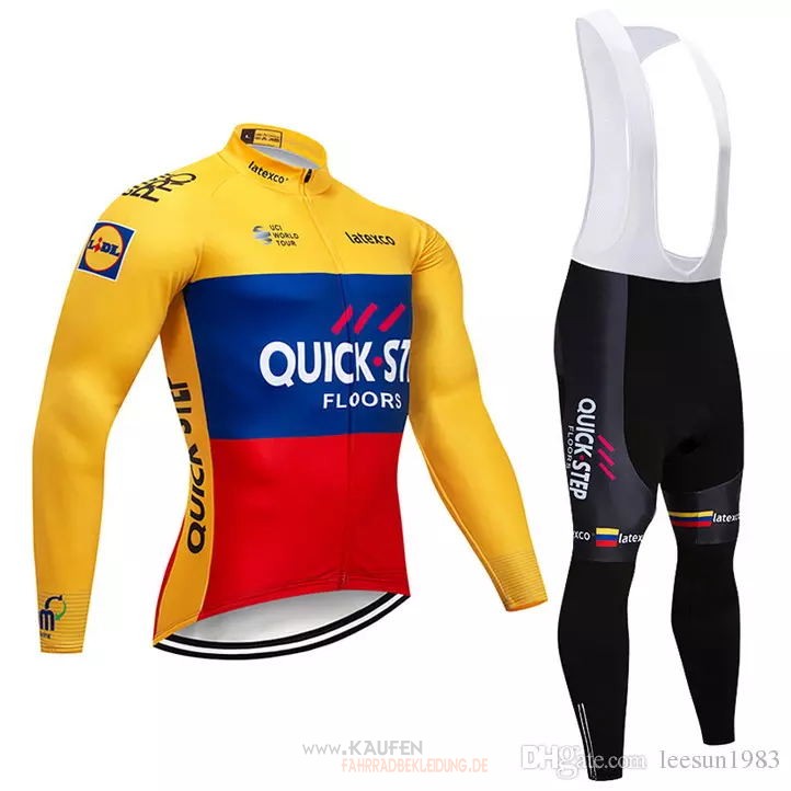 Quick Step Floors Langarmtrikot 2018 und Lange Tragerhose Gelb Blau Rot